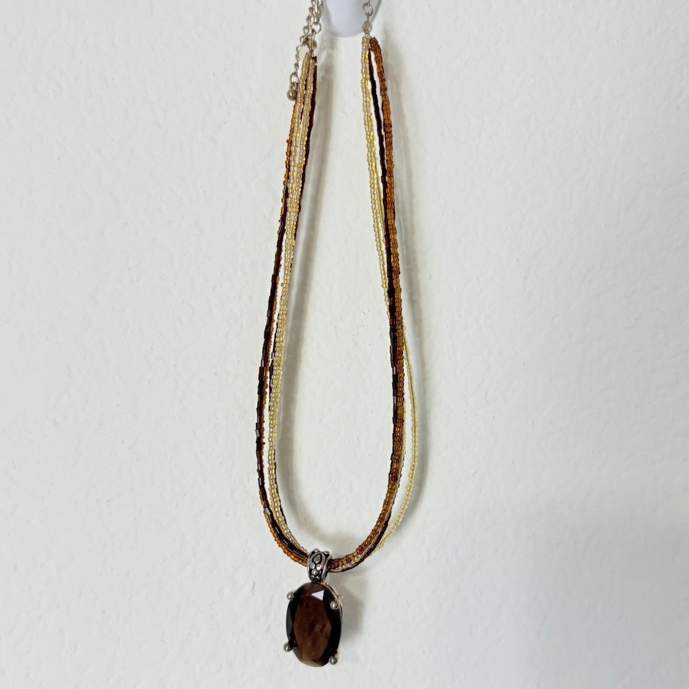 Premier Designs Beaded Multi Strand Necklace With Large Oval Cut Pendant